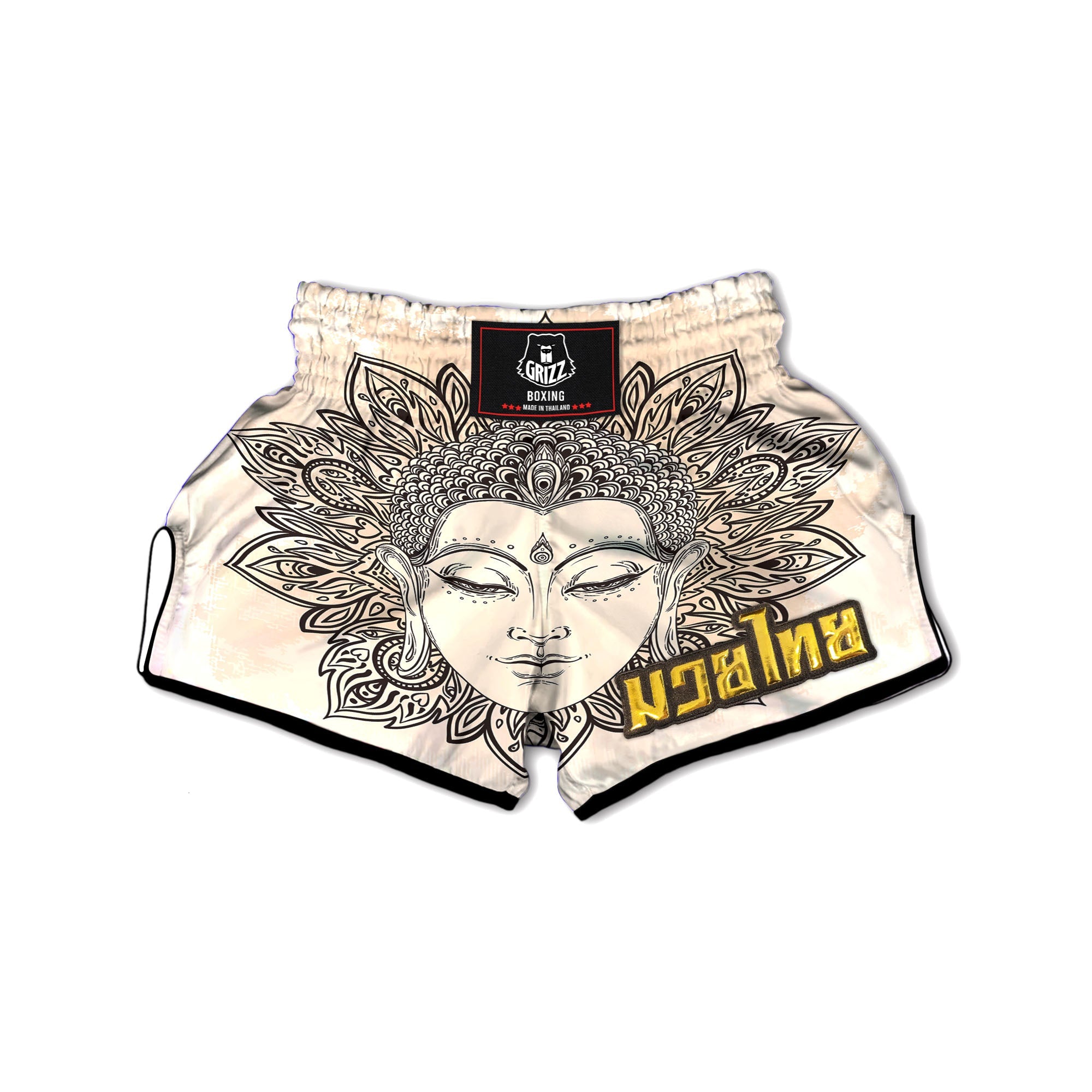Mandala Buddha Beige Print Muay Thai Boxing Shorts-grizzshop