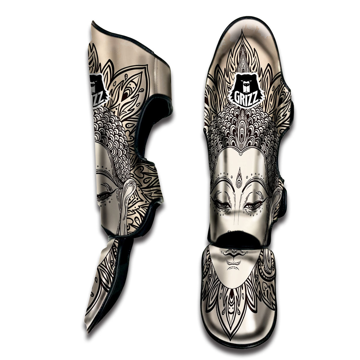 Mandala Buddha Beige Print Muay Thai Shin Guards-grizzshop