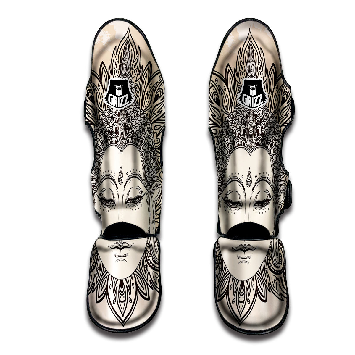 Mandala Buddha Beige Print Muay Thai Shin Guards-grizzshop