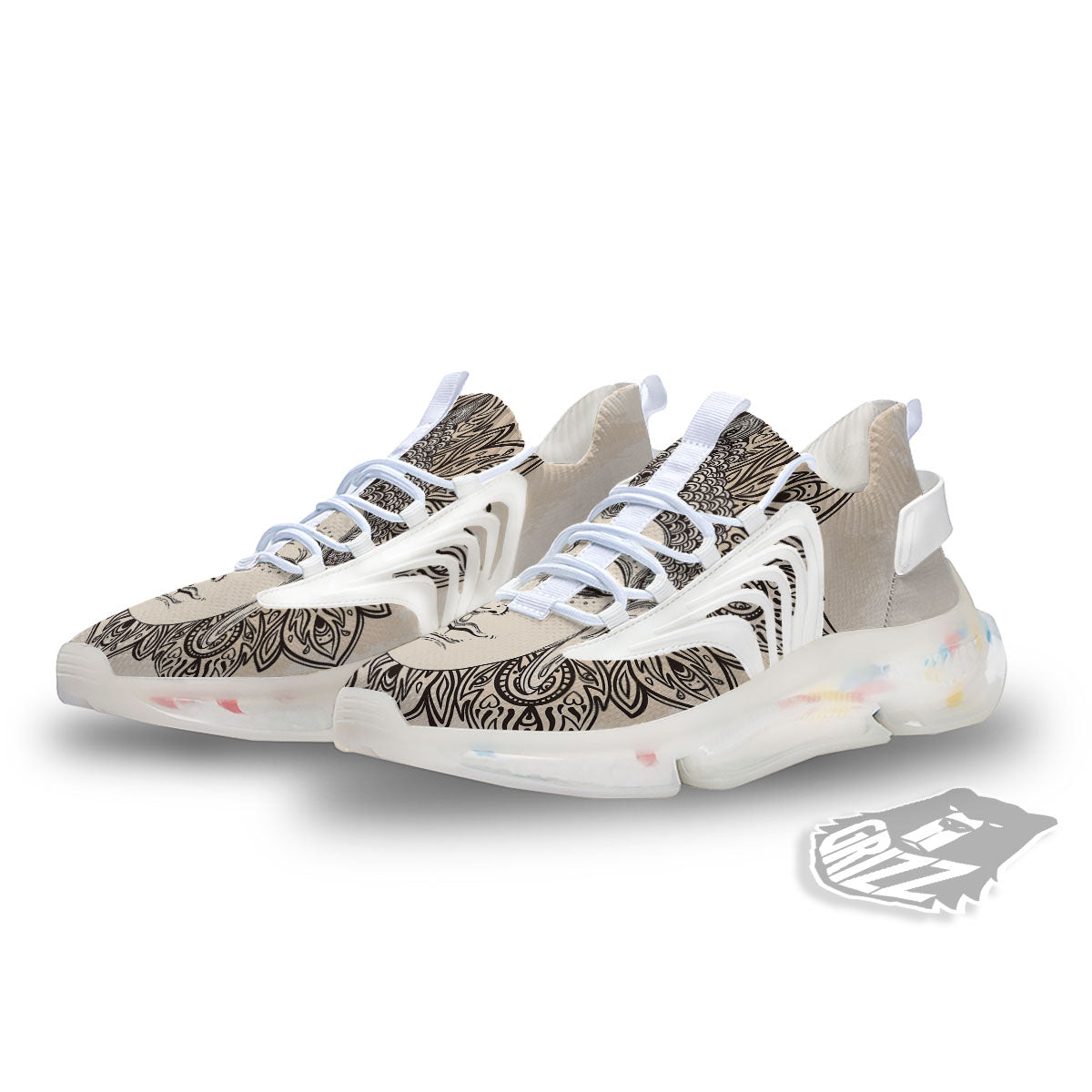 Mandala Buddha Beige Print White Gym Shoes-grizzshop