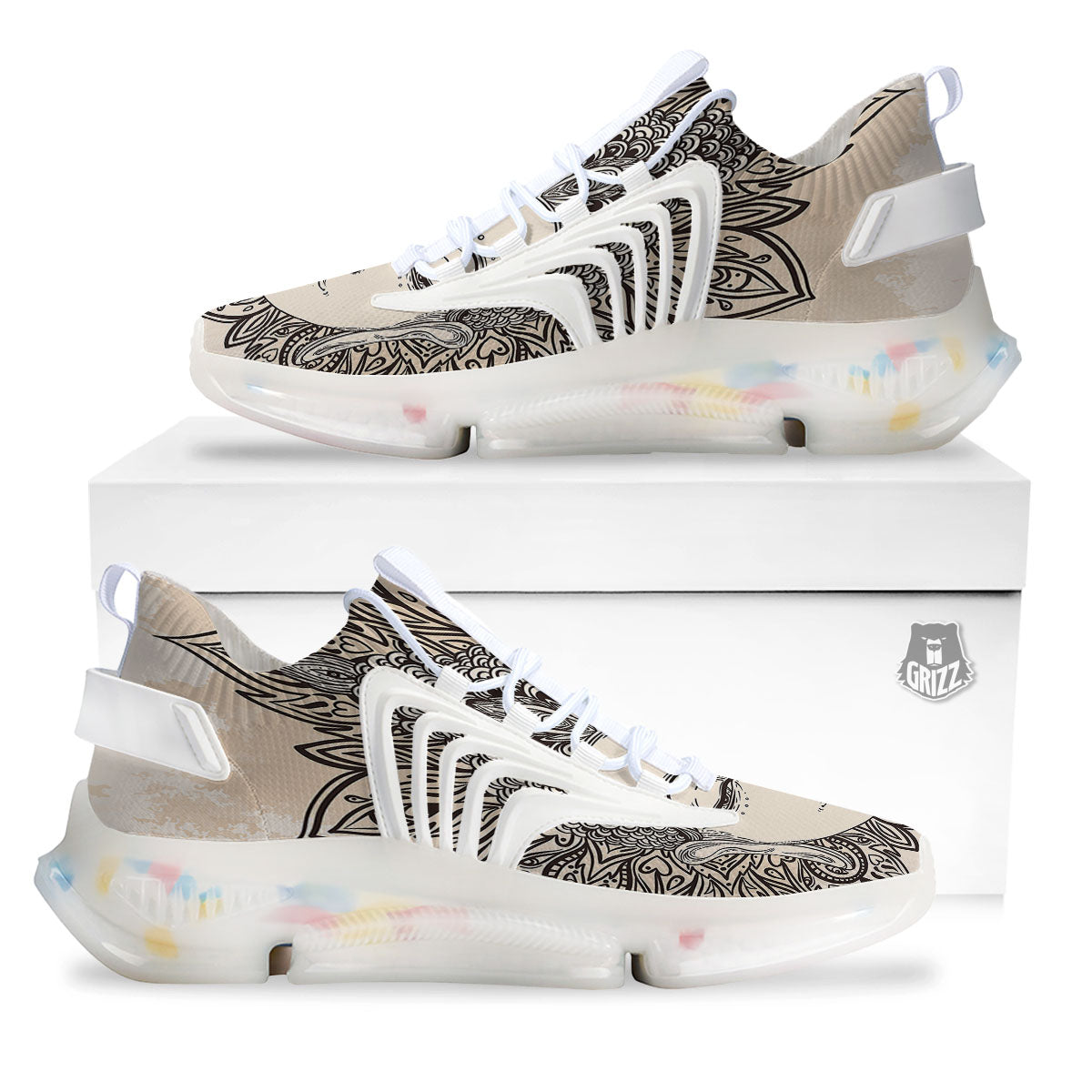 Mandala Buddha Beige Print White Gym Shoes-grizzshop