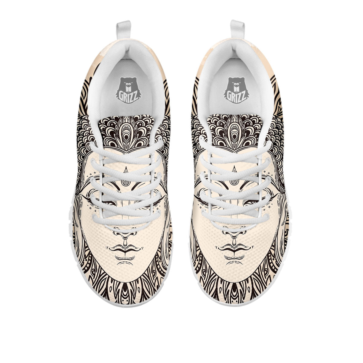 Mandala Buddha Beige Print White Sneaker-grizzshop