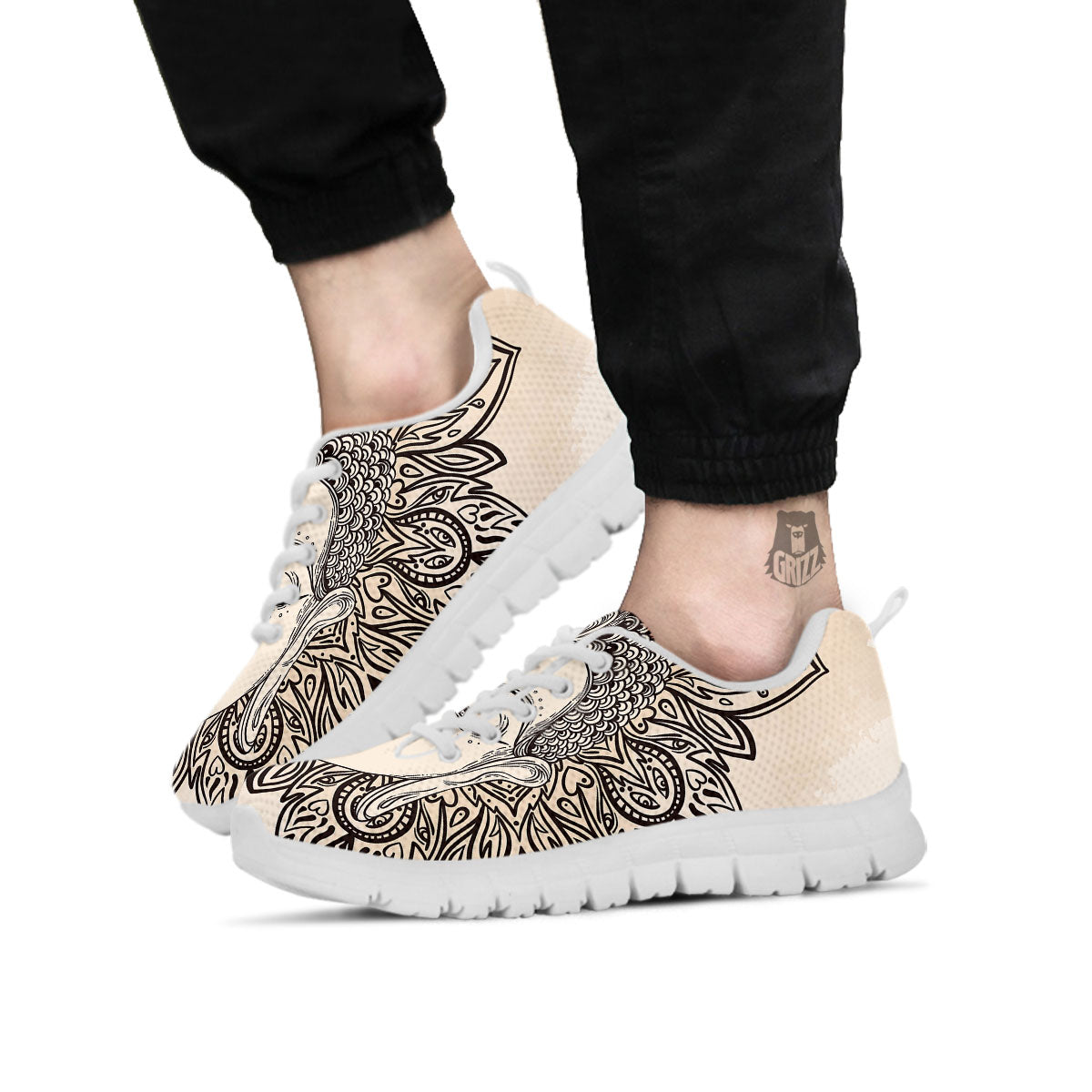 Mandala Buddha Beige Print White Sneaker-grizzshop