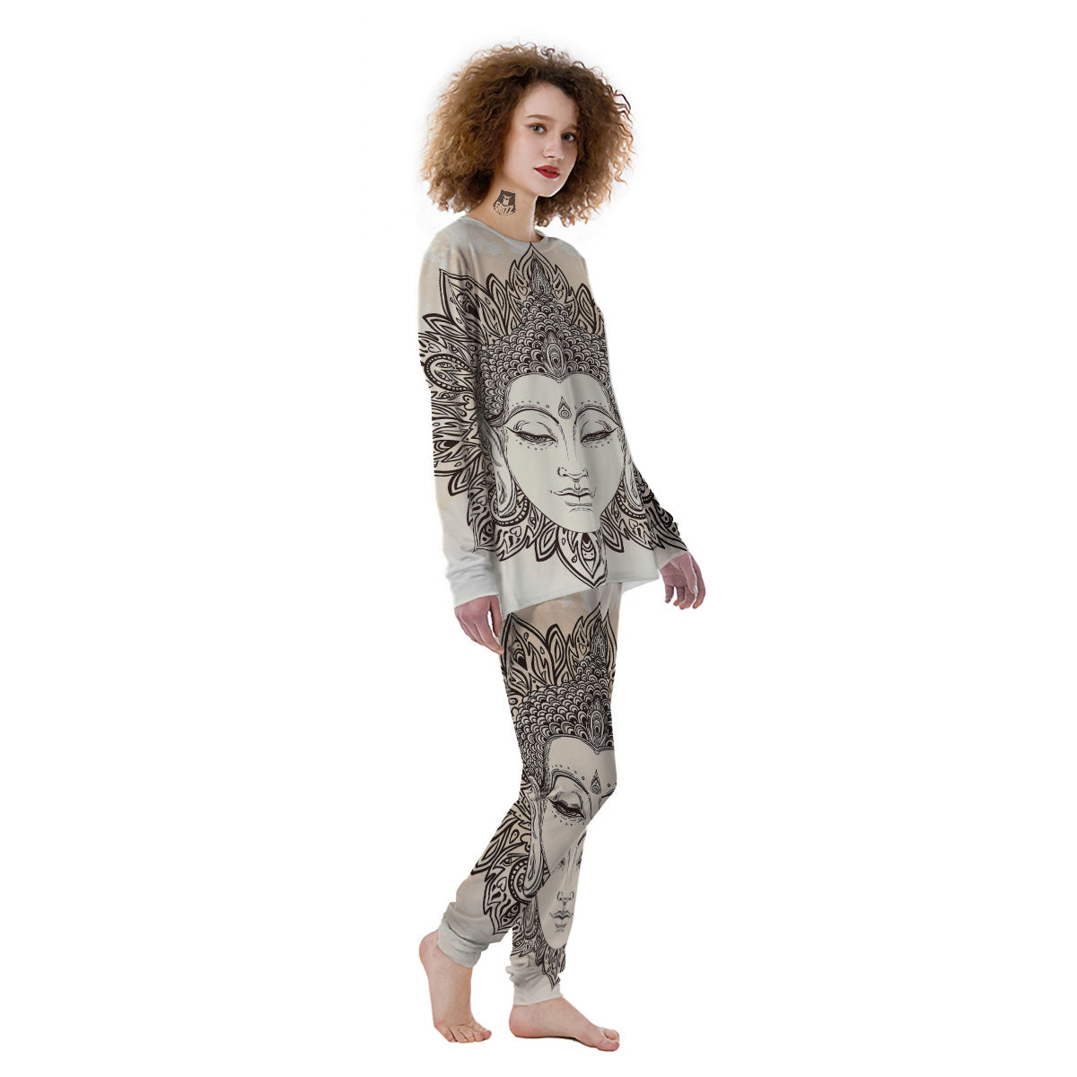 Mandala Buddha Beige Print Women's Pajamas-grizzshop