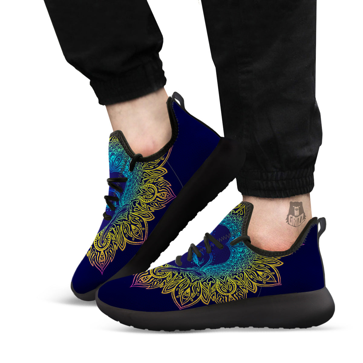 Mandala Buddha Colorful Print Black Athletic Shoes-grizzshop