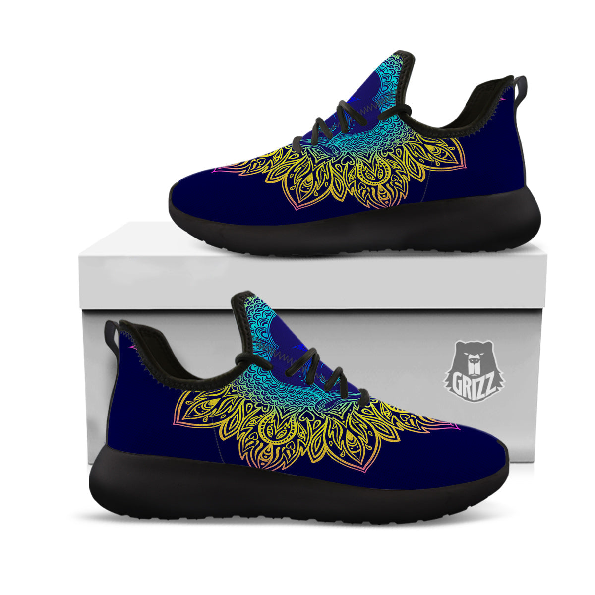 Mandala Buddha Colorful Print Black Athletic Shoes-grizzshop