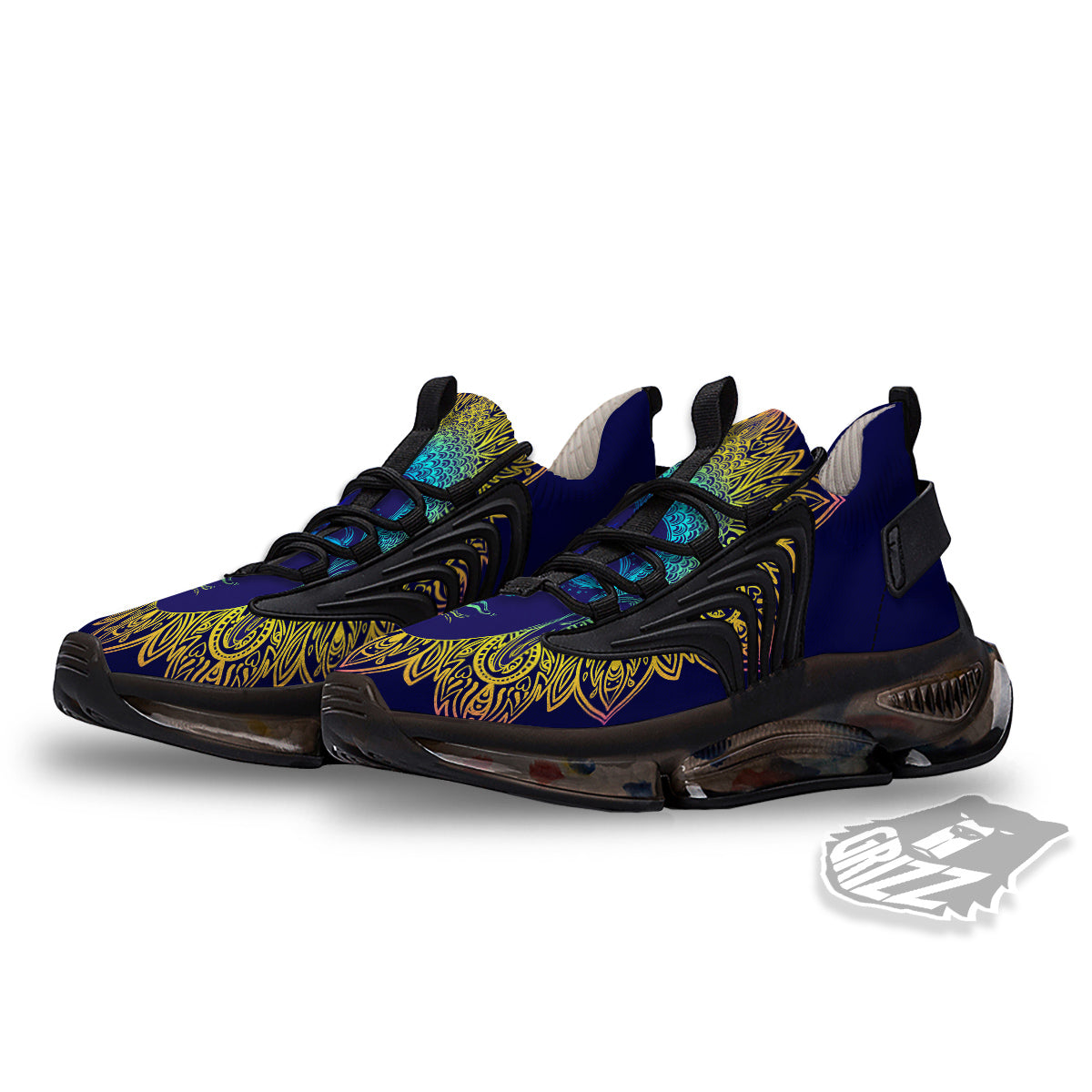 Mandala Buddha Colorful Print Black Gym Shoes-grizzshop