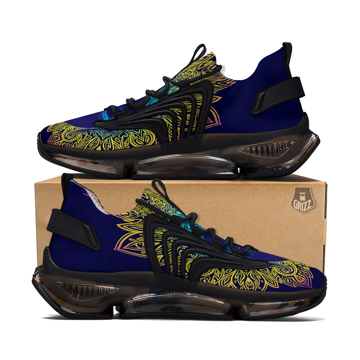 Mandala Buddha Colorful Print Black Gym Shoes-grizzshop