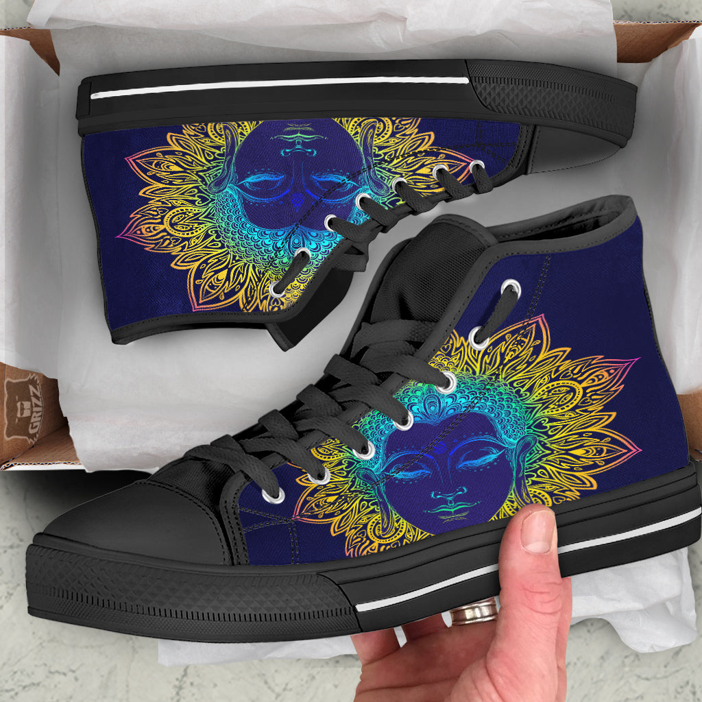 Mandala Buddha Colorful Print Black High Top Shoes-grizzshop