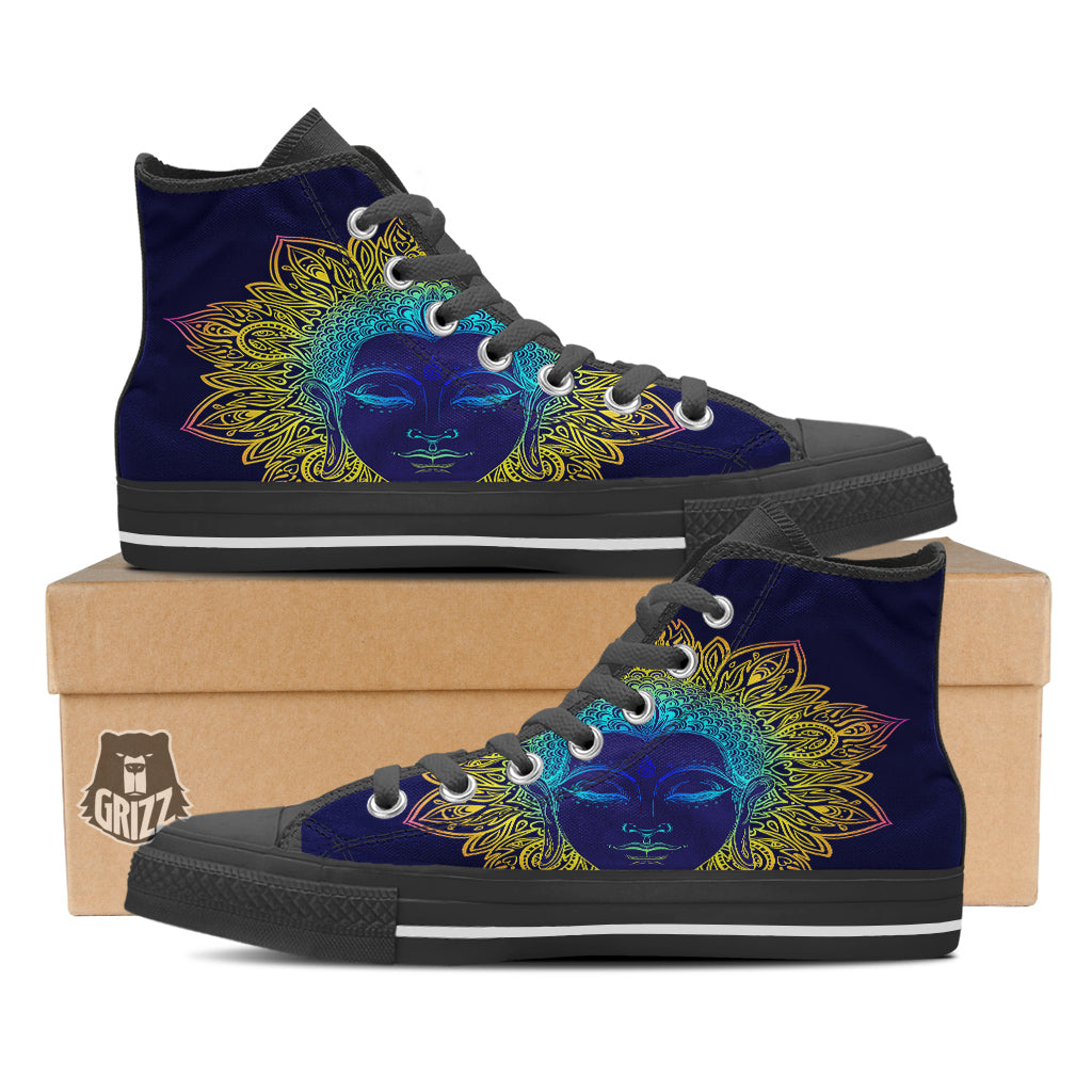 Mandala Buddha Colorful Print Black High Top Shoes-grizzshop