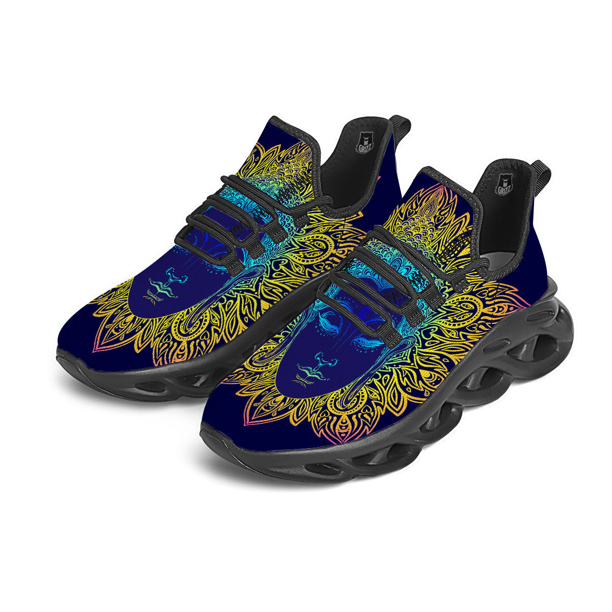 Mandala Buddha Colorful Print Black Running Shoes-grizzshop