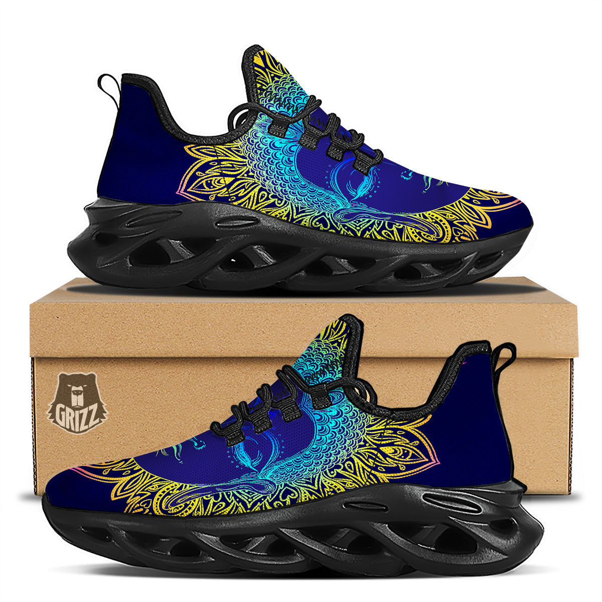 Mandala Buddha Colorful Print Black Running Shoes-grizzshop