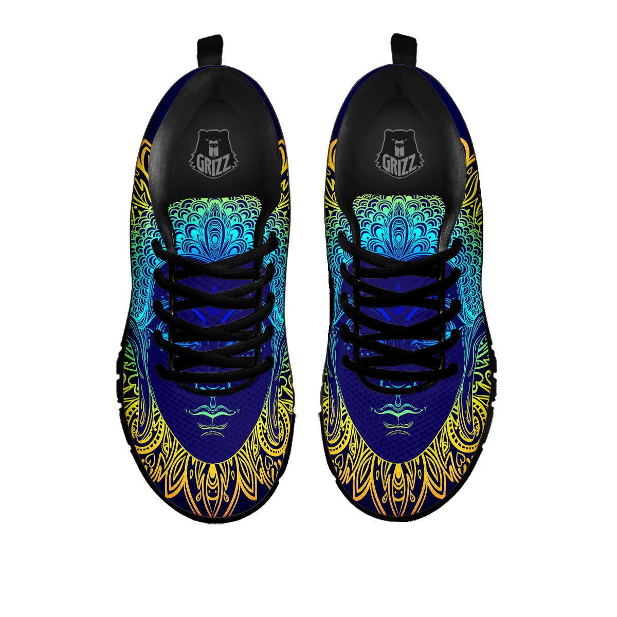 Mandala Buddha Colorful Print Black Sneaker-grizzshop