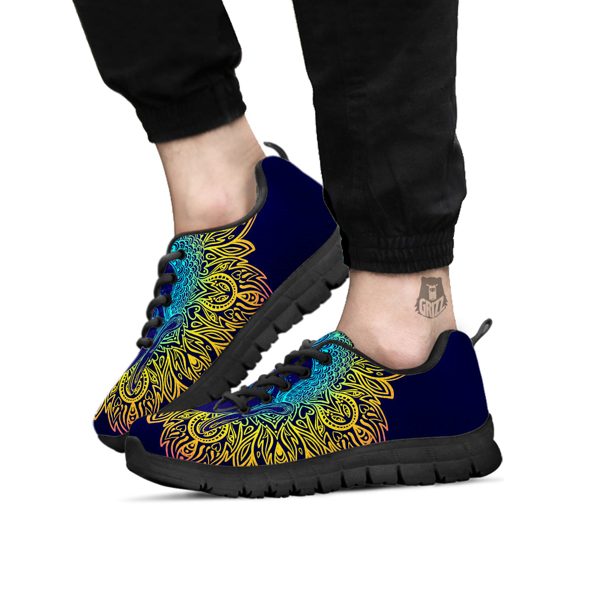 Mandala Buddha Colorful Print Black Sneaker-grizzshop