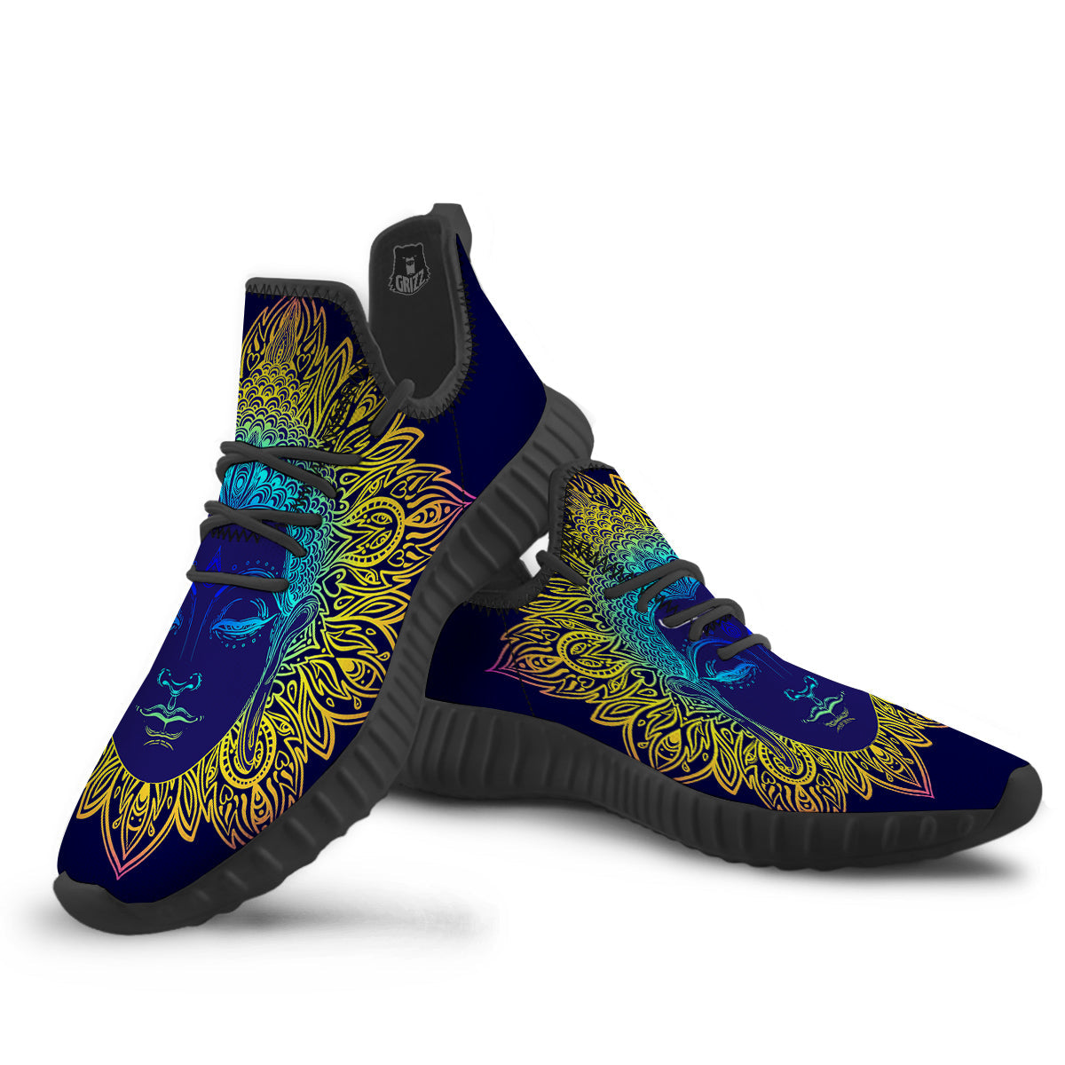 Mandala Buddha Colorful Print Black Walking Shoes-grizzshop