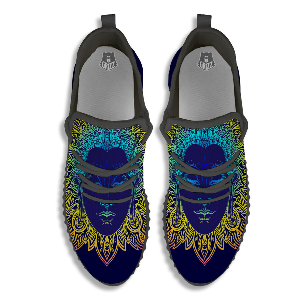 Mandala Buddha Colorful Print Black Walking Shoes-grizzshop