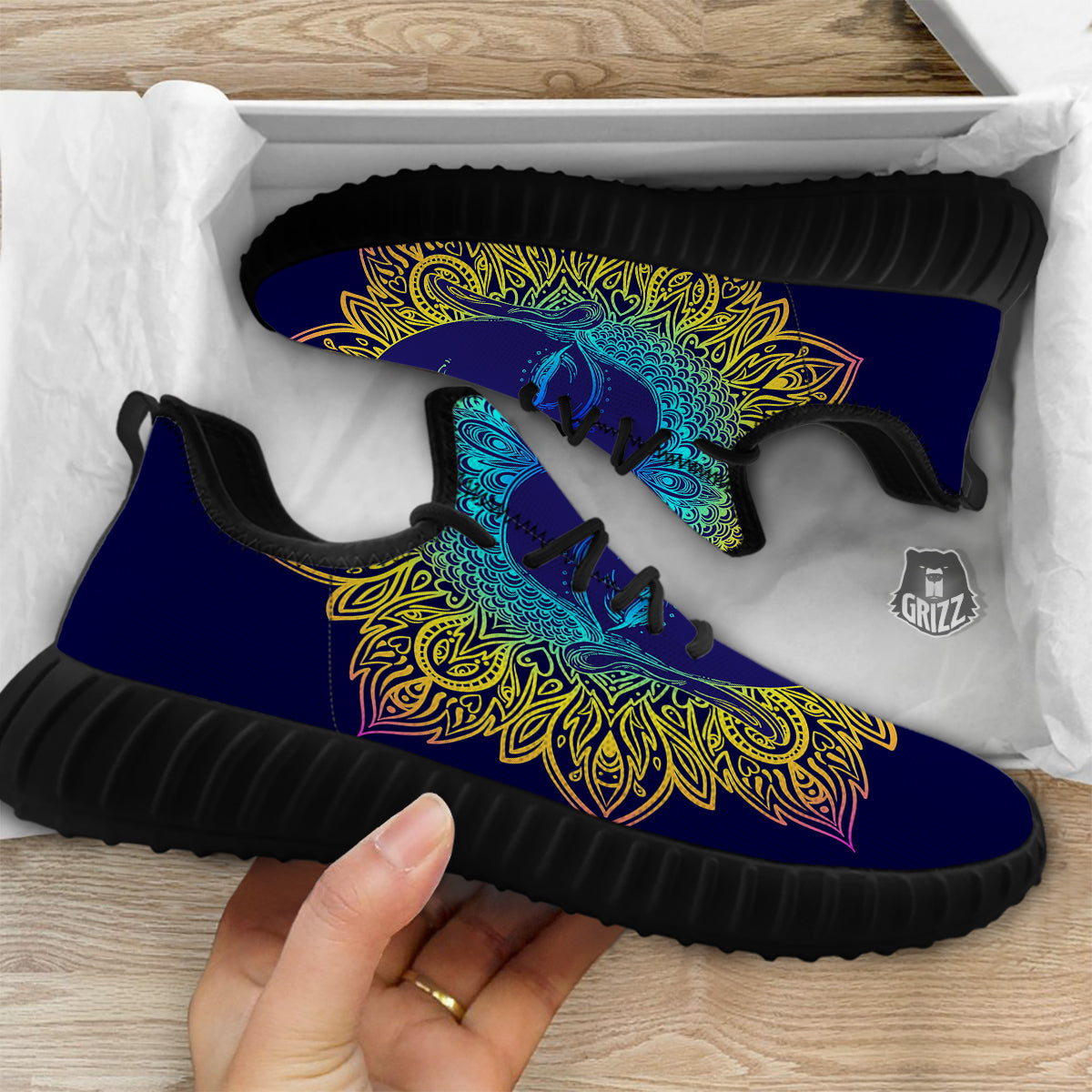 Mandala Buddha Colorful Print Black Walking Shoes-grizzshop