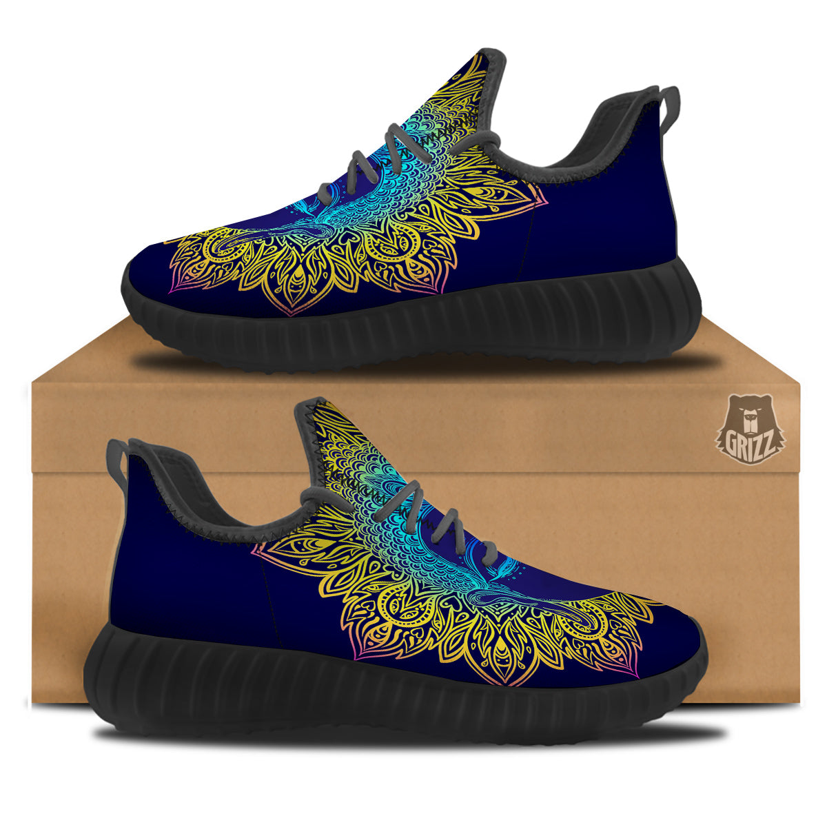 Mandala Buddha Colorful Print Black Walking Shoes-grizzshop