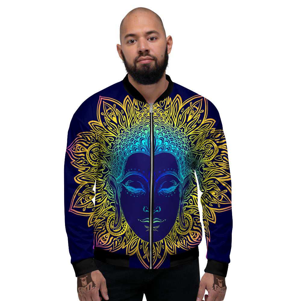 Mandala Buddha Colorful Print Men's Bomber Jacket-grizzshop