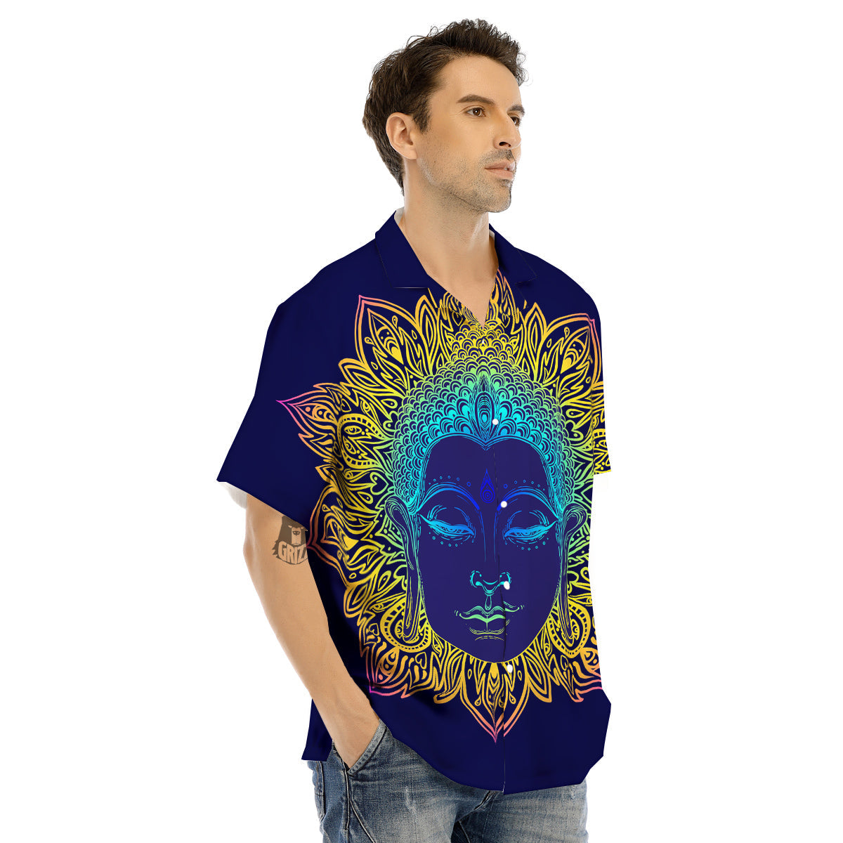 Mandala Buddha Colorful Print Men's Hawaiian Shirt-grizzshop