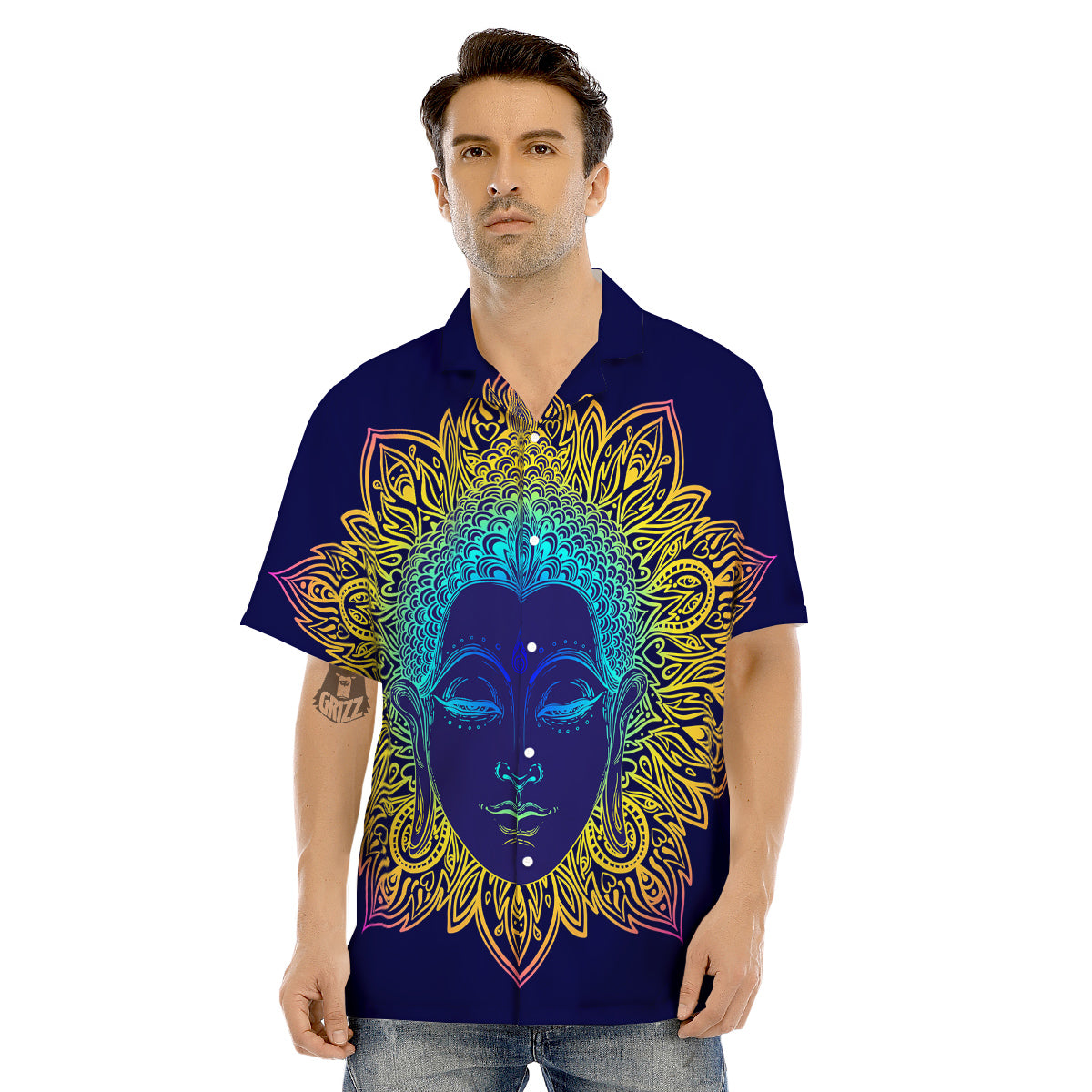 Mandala Buddha Colorful Print Men's Hawaiian Shirt-grizzshop