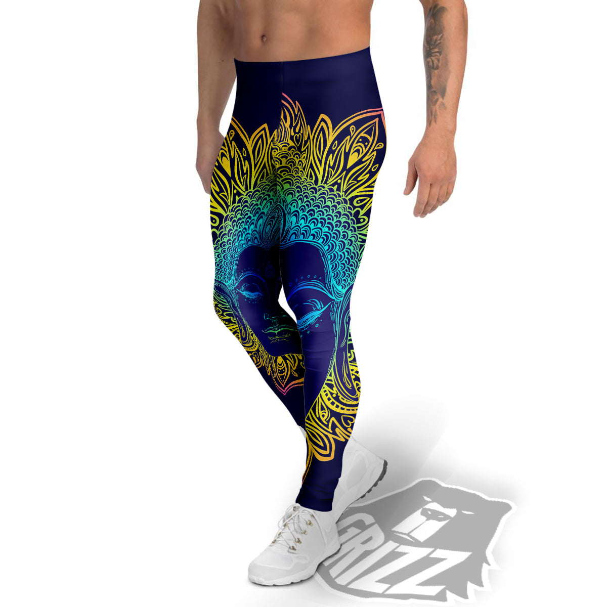 Mandala Buddha Colorful Print Men's Leggings-grizzshop
