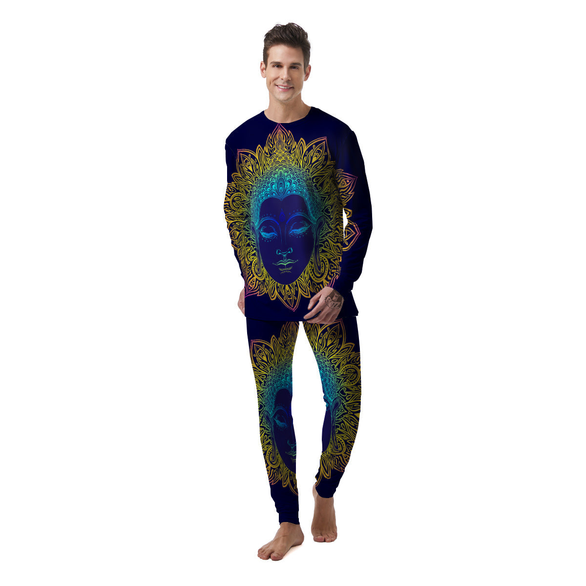 Mandala Buddha Colorful Print Men's Pajamas-grizzshop