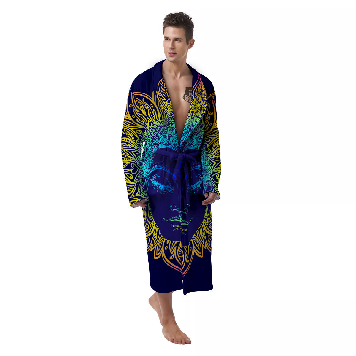 Mandala Buddha Colorful Print Men's Robe-grizzshop