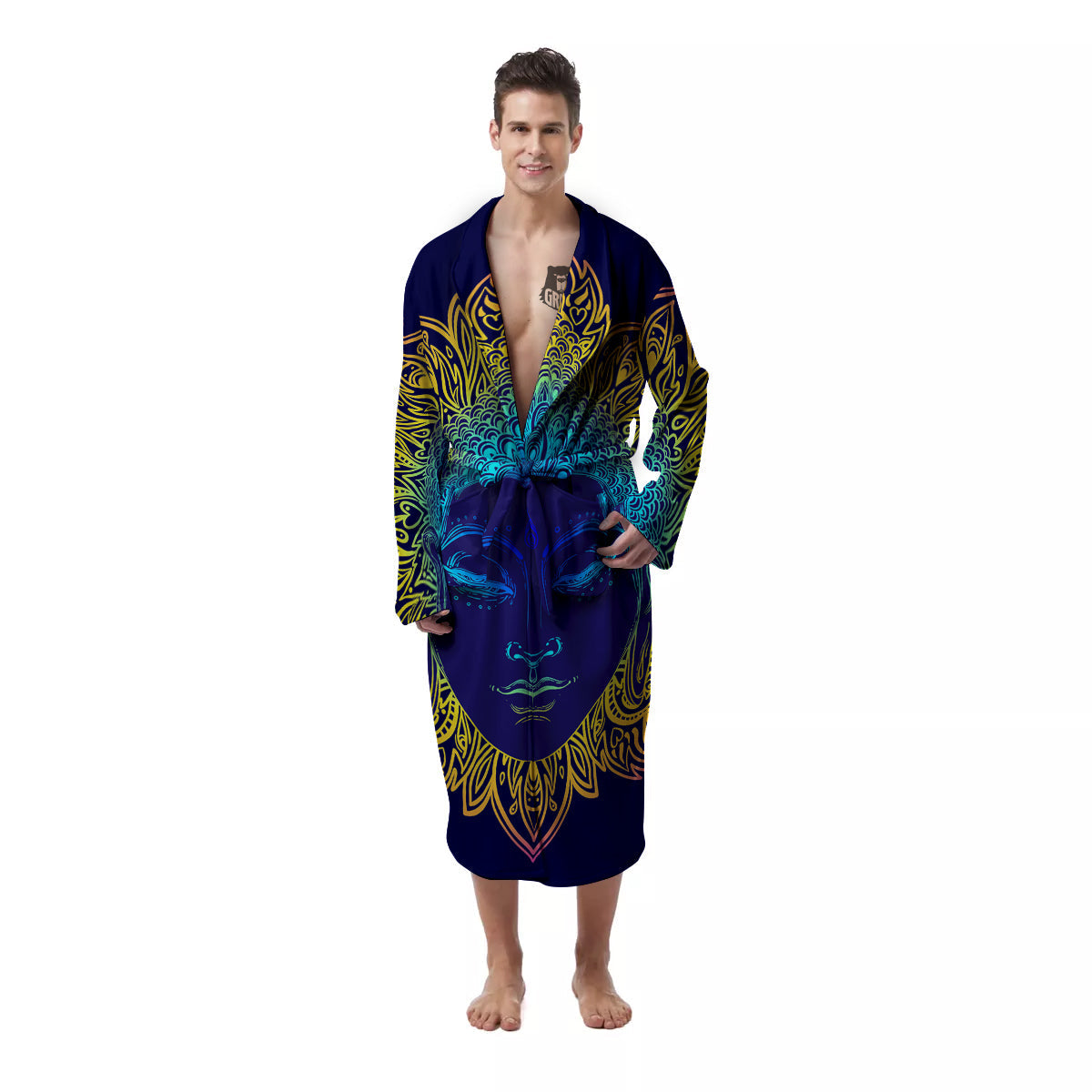 Mandala Buddha Colorful Print Men's Robe-grizzshop