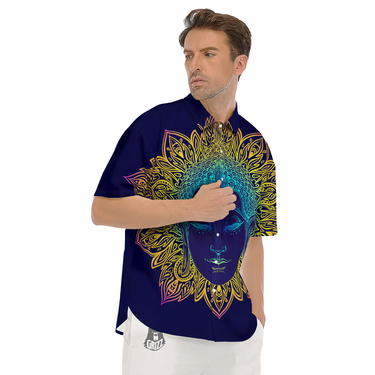 Mandala Buddha Colorful Print Men's Short Sleeve Shirts-grizzshop