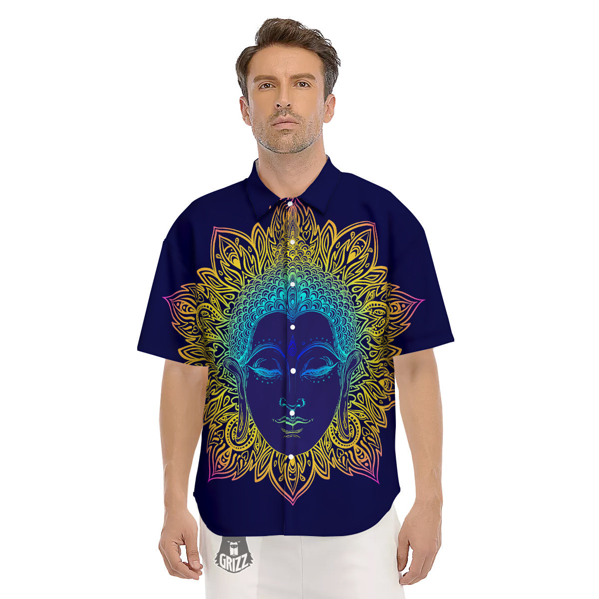 Mandala Buddha Colorful Print Men's Short Sleeve Shirts-grizzshop