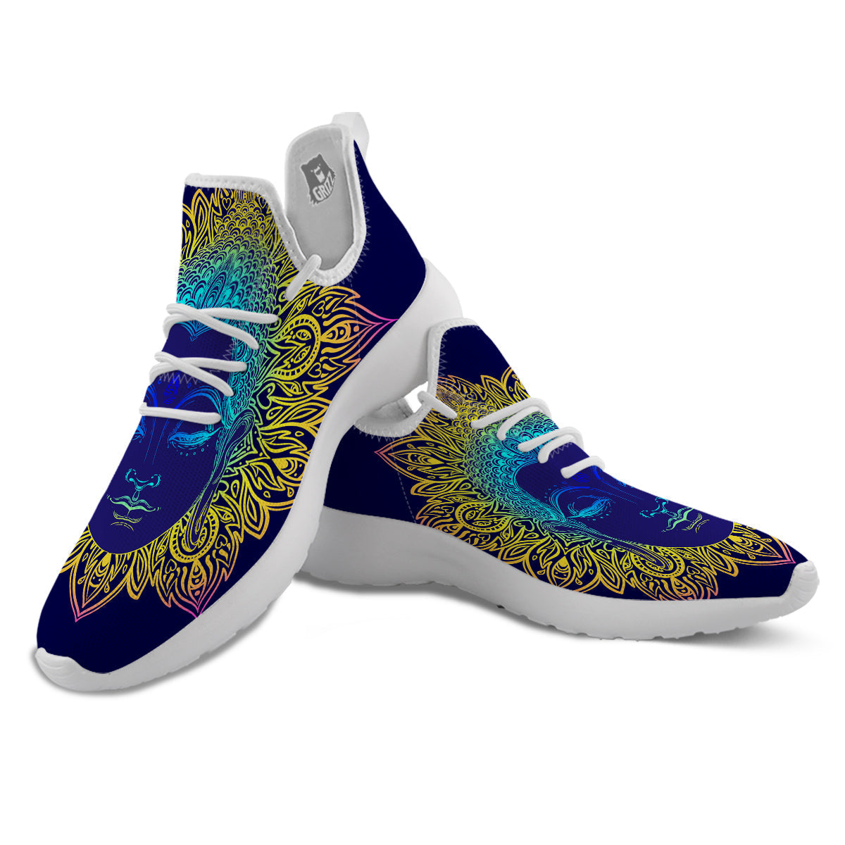 Mandala Buddha Colorful Print White Athletic Shoes-grizzshop