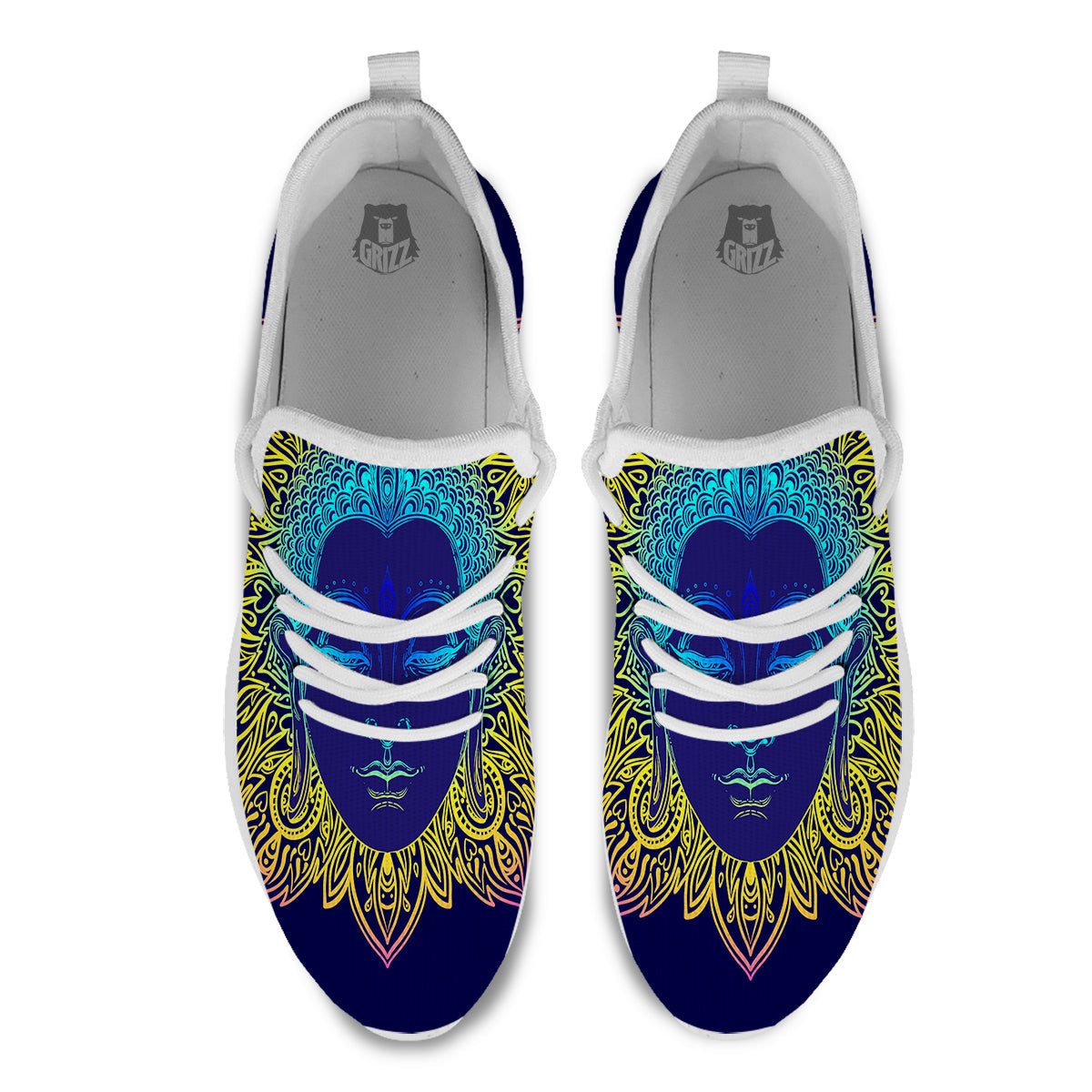 Mandala Buddha Colorful Print White Athletic Shoes-grizzshop