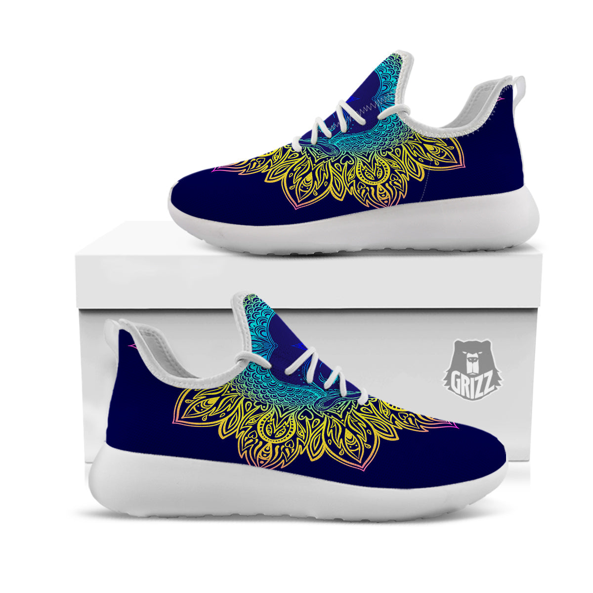 Mandala Buddha Colorful Print White Athletic Shoes-grizzshop