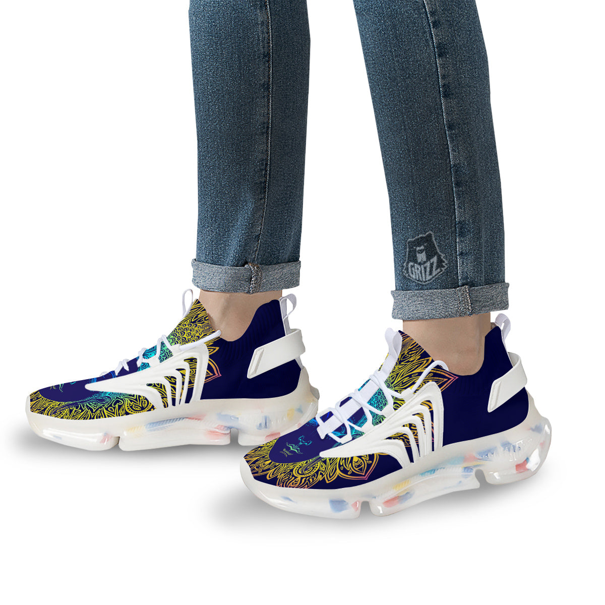 Mandala Buddha Colorful Print White Gym Shoes-grizzshop