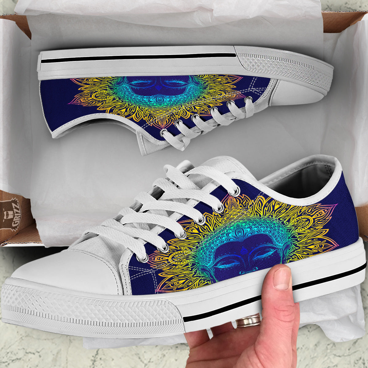 Mandala Buddha Colorful Print White Low Top Shoes-grizzshop