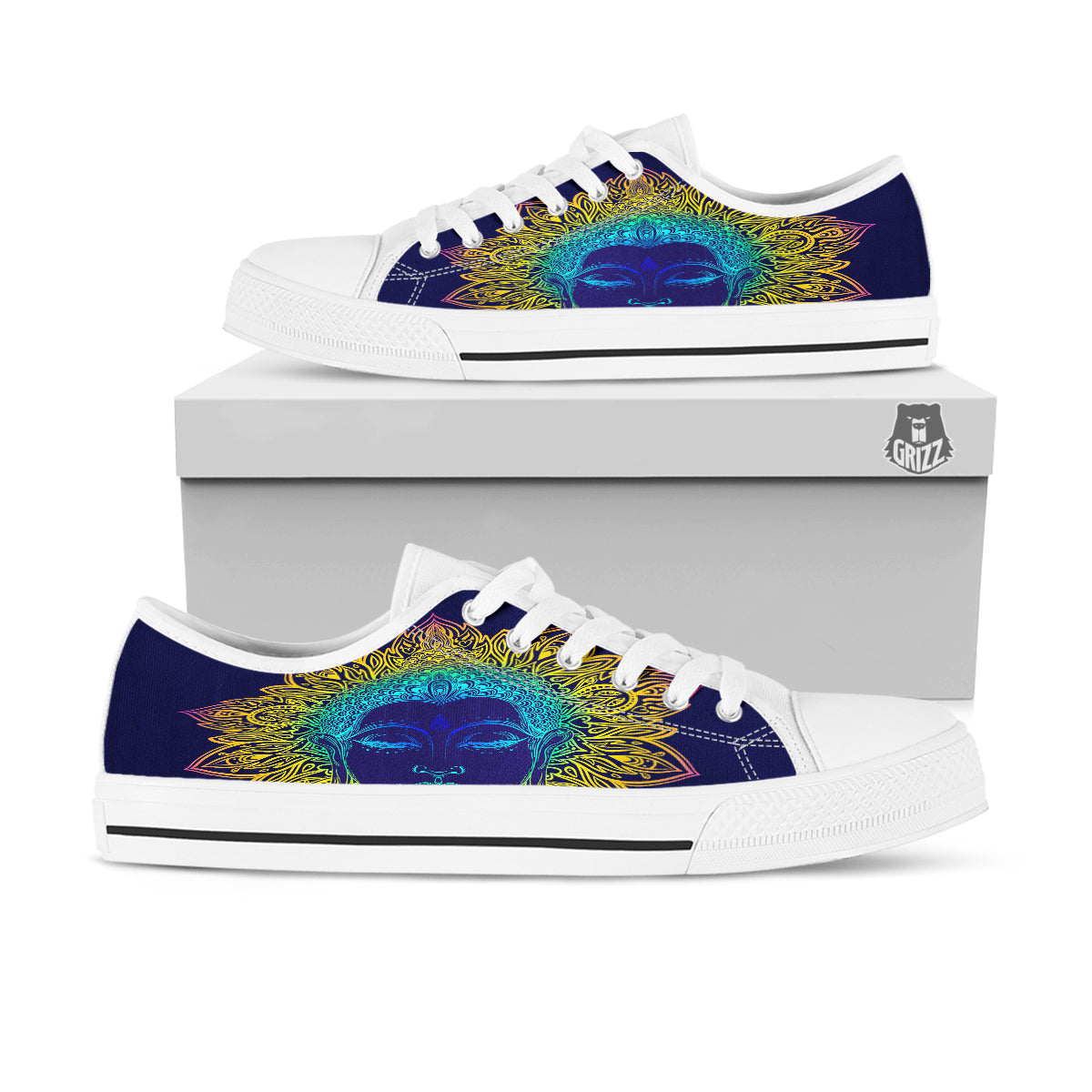 Mandala Buddha Colorful Print White Low Top Shoes-grizzshop