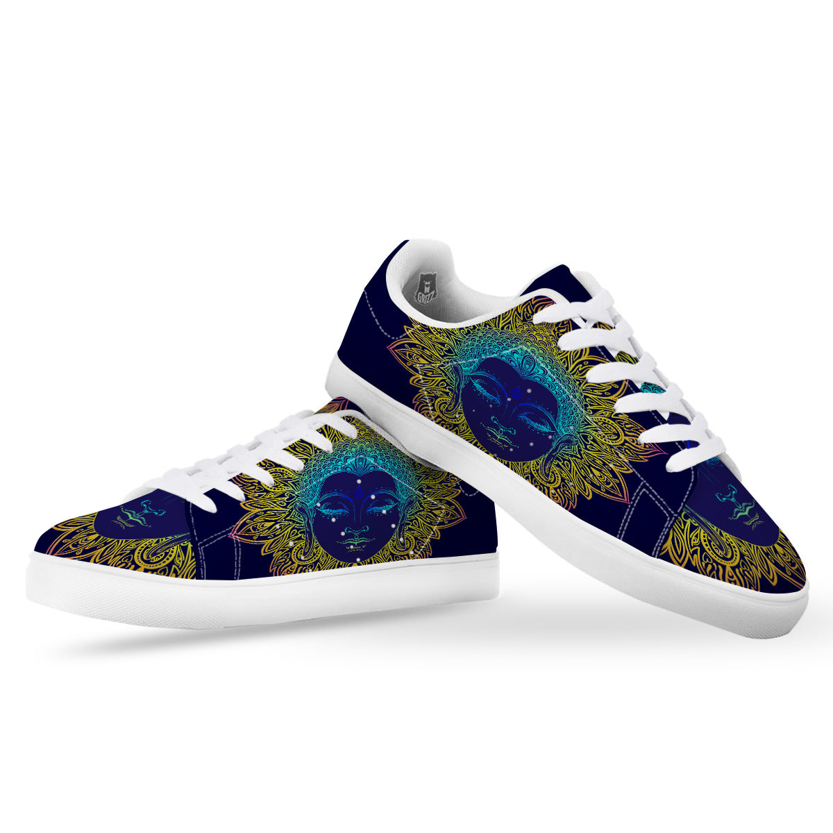 Mandala Buddha Colorful Print White Low Top Sneakers-grizzshop
