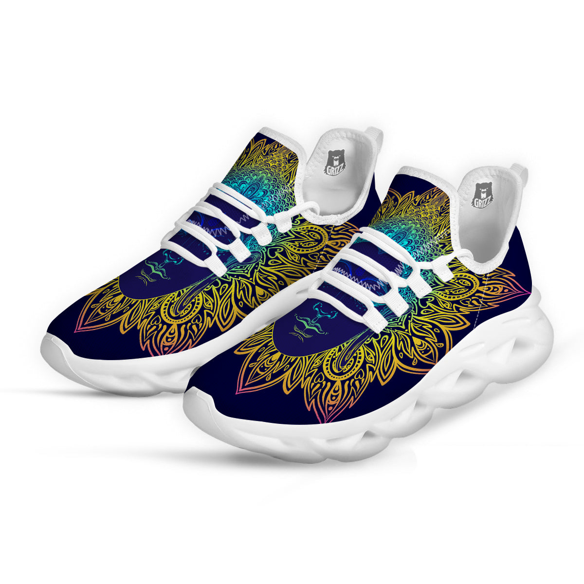 Mandala Buddha Colorful Print White Running Shoes-grizzshop