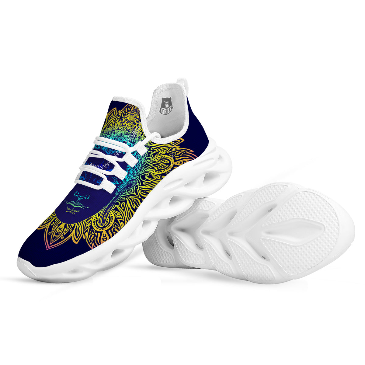 Mandala Buddha Colorful Print White Running Shoes-grizzshop