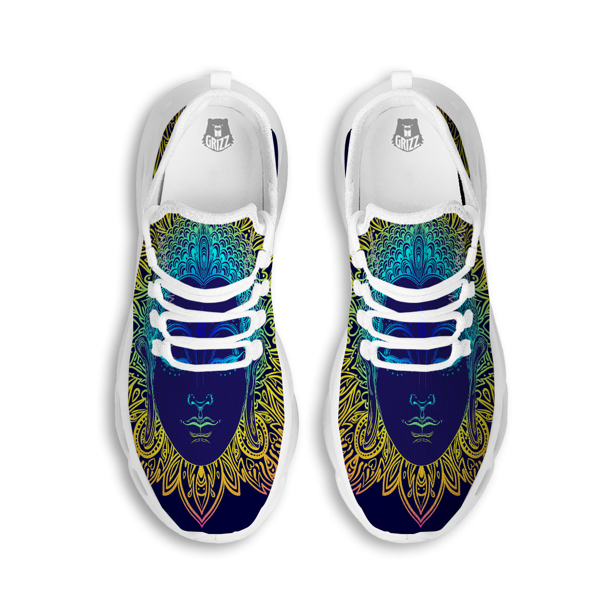 Mandala Buddha Colorful Print White Running Shoes-grizzshop