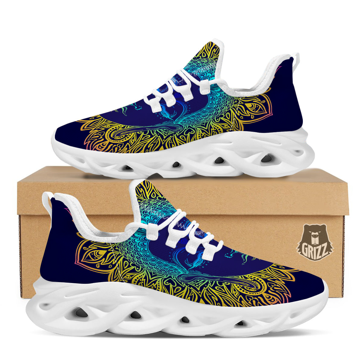 Mandala Buddha Colorful Print White Running Shoes-grizzshop