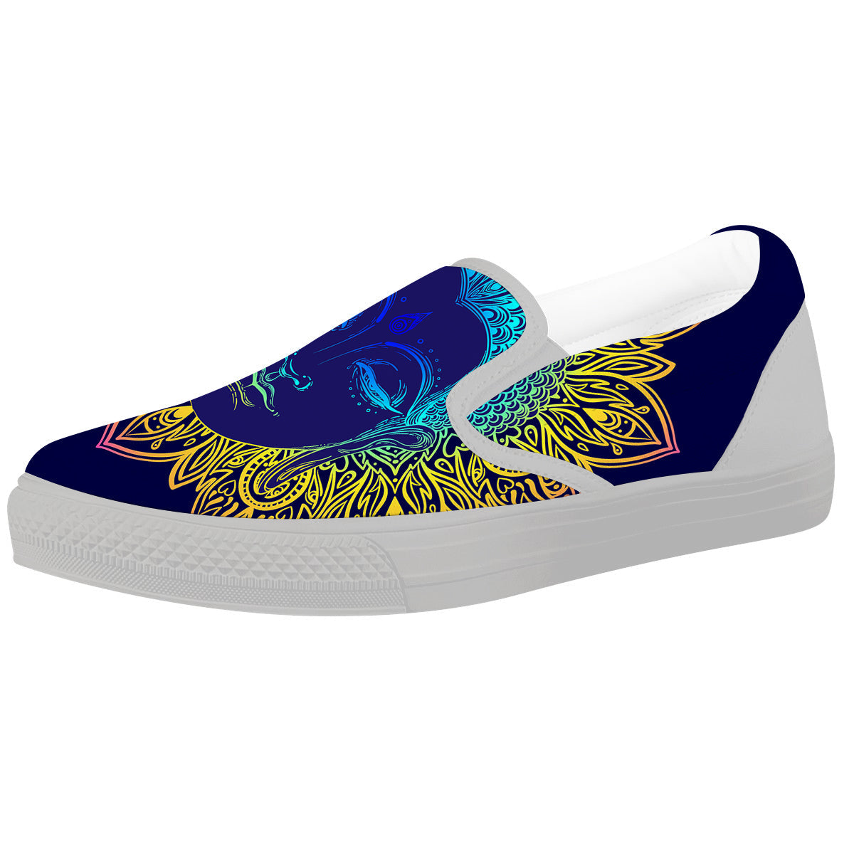 Mandala Buddha Colorful Print White Slip On Shoes-grizzshop