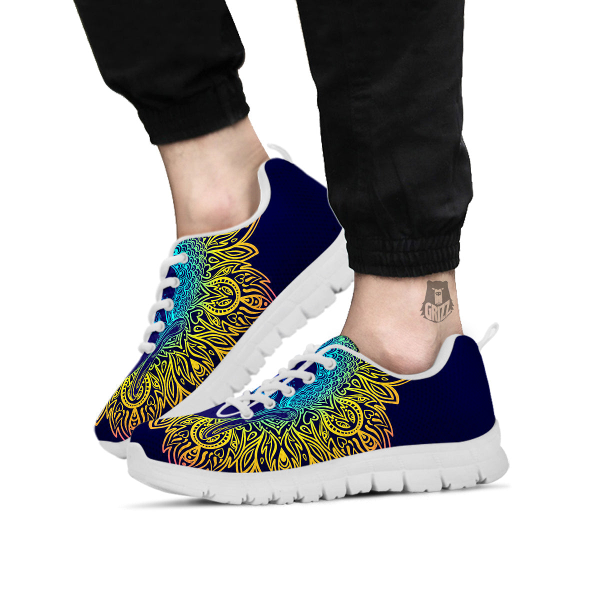 Mandala Buddha Colorful Print White Sneaker-grizzshop