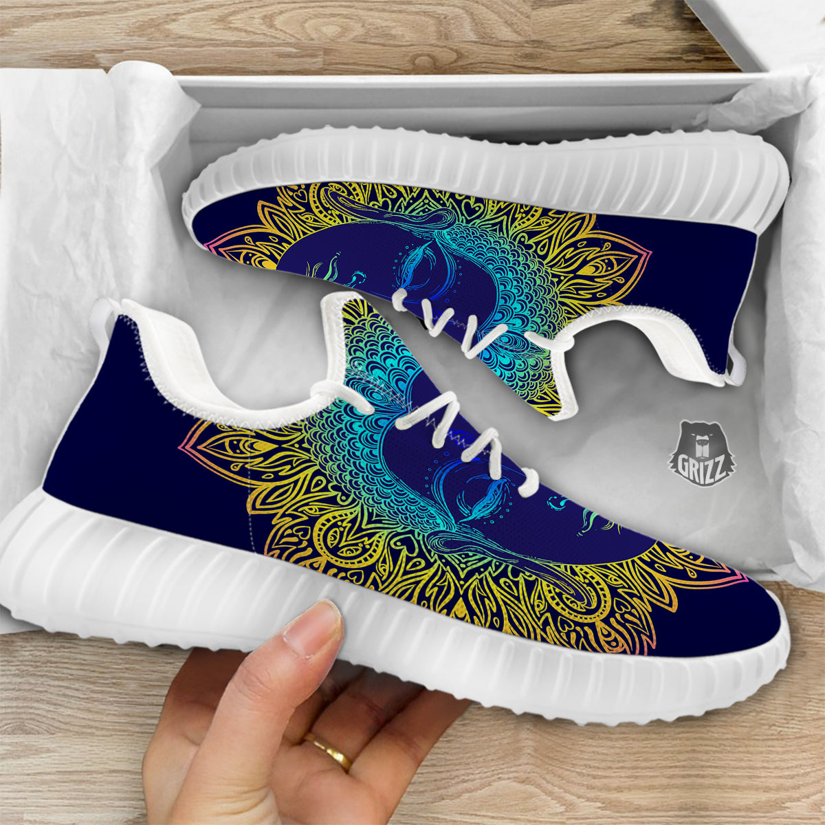 Mandala Buddha Colorful Print White Walking Shoes-grizzshop