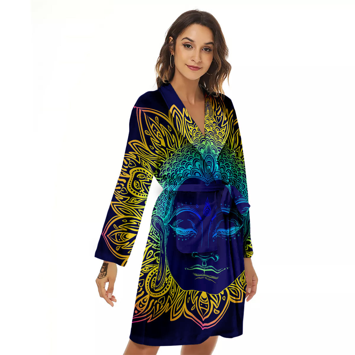Mandala Buddha Colorful Print Women's Robe-grizzshop