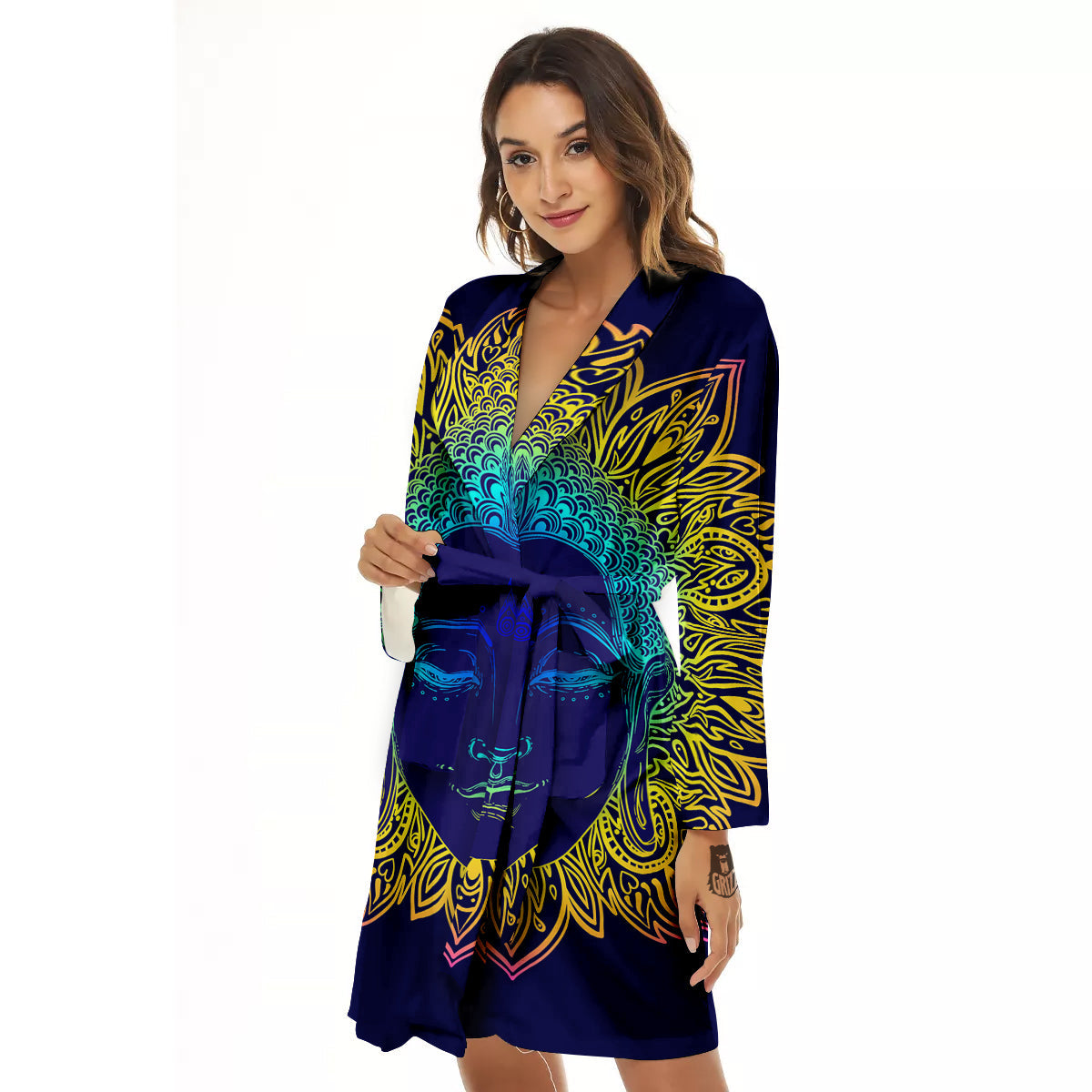 Mandala Buddha Colorful Print Women's Robe-grizzshop