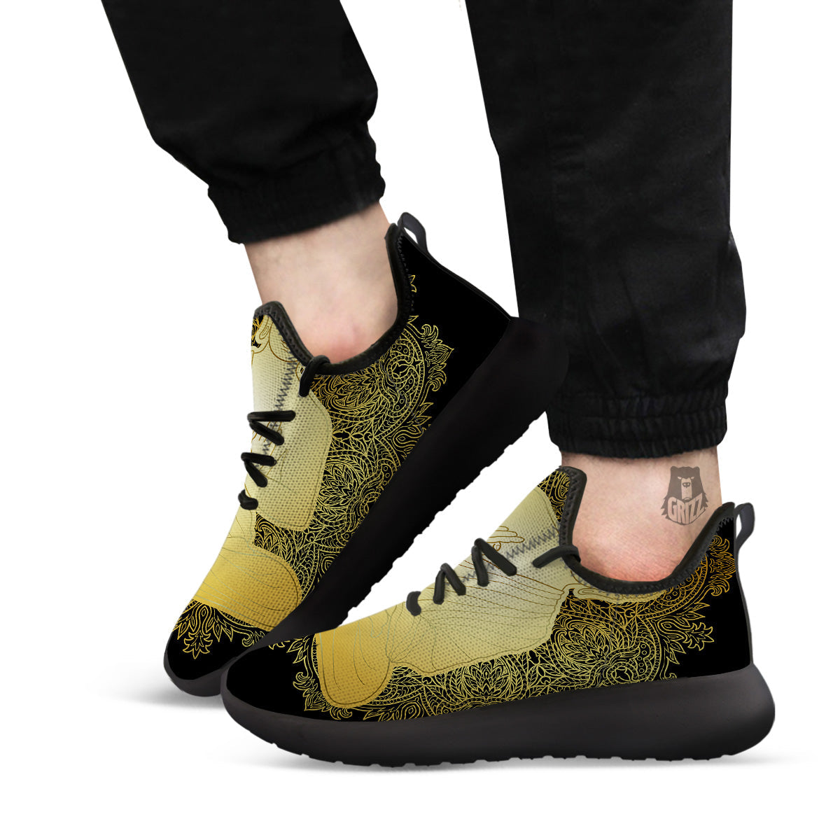 Mandala Buddha Statue Print Black Athletic Shoes-grizzshop