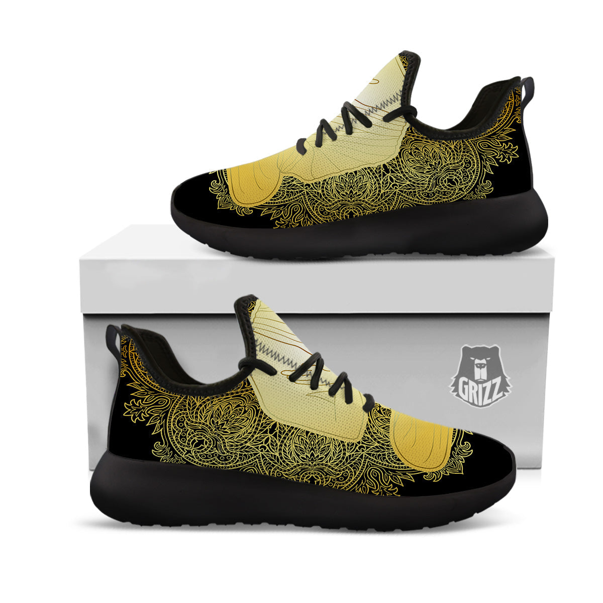 Mandala Buddha Statue Print Black Athletic Shoes-grizzshop