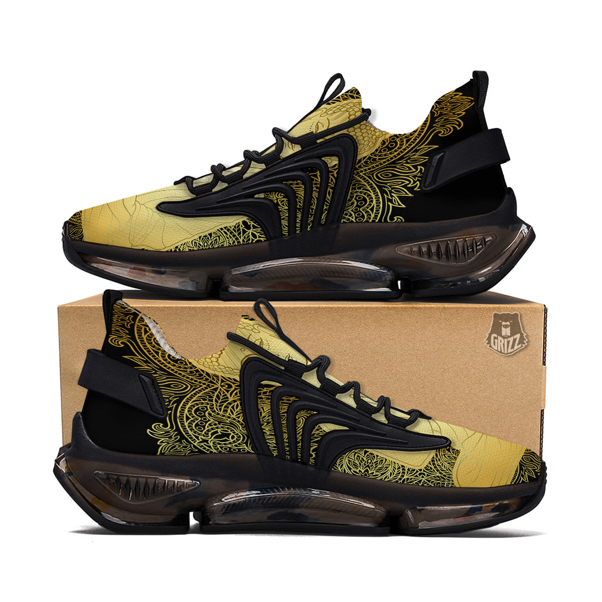 Mandala Buddha Statue Print Black Gym Shoes-grizzshop